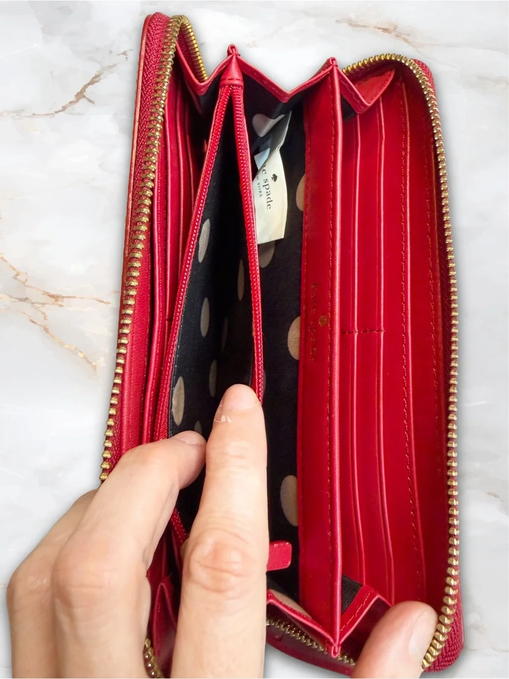 Kate Spade Red Cedar Leather Street Lacey Zip Around Wallet Gold Tone Hardware